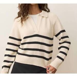 NEW MARINE LAYER berkeley sweater polo in charcoal stripe